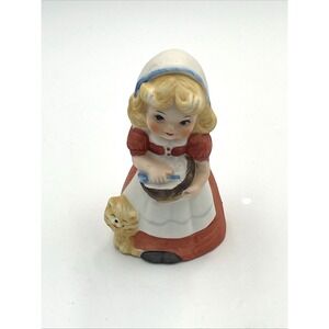 Vintage Jasco Adorabelles Bisque Porcelain Bell Figurine Little Girl w/ Cat 1979